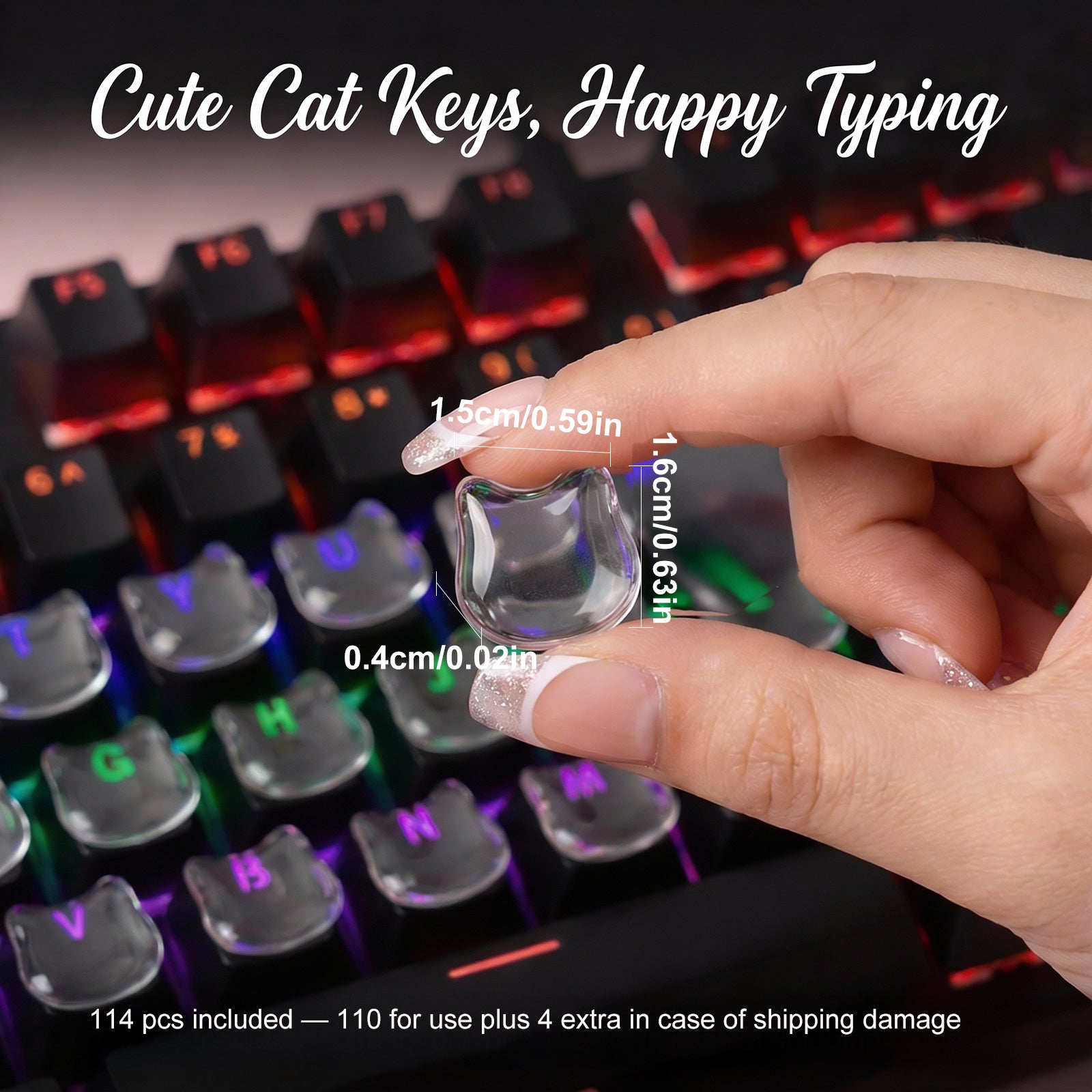 Quafochi 60pcs Keyboard Bubbles for Long Nails, Raised Glass Cat-Head Key Covers, No-Residue, Reusable, Easy to Apply, Universal Keyboard Stickers for Laptop, PC, MacBook & Calculator