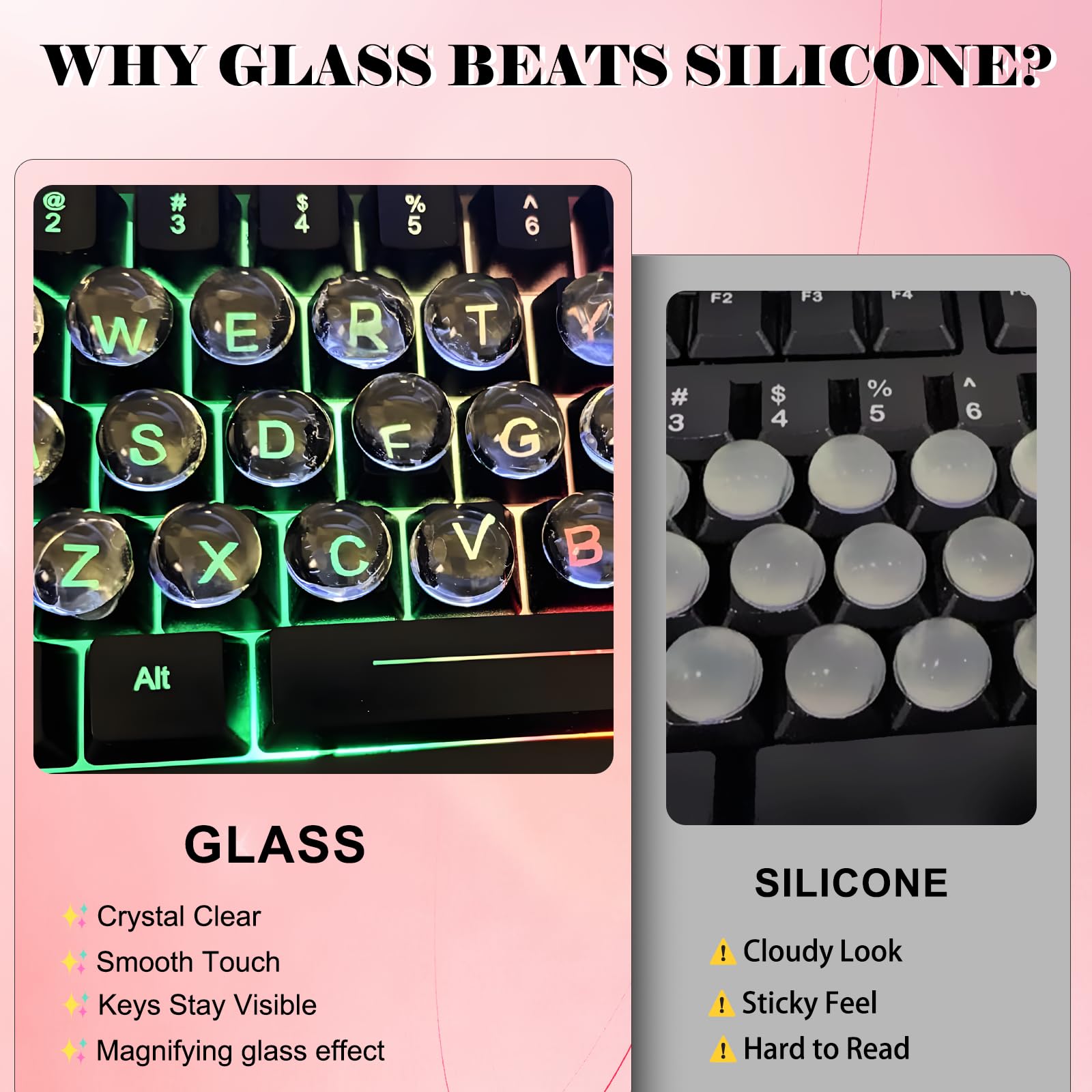 Quafochi 60pcs Keyboard Stickers for Long Nails, Clear Glass Bubbles, Protect Nail Art, No-Residue,Reusable Raised Keyboard Stickers, Universal Fit for Laptop, PC, Macbook, Desktop, Calculator