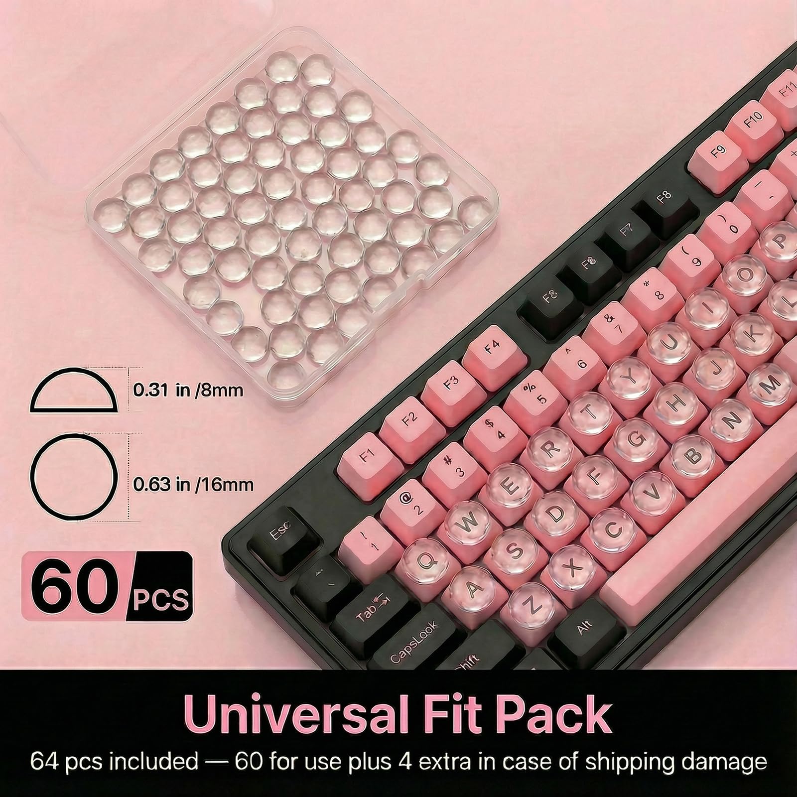Quafochi 60pcs Keyboard Stickers for Long Nails, Clear Glass Bubbles, Protect Nail Art, No-Residue,Reusable Raised Keyboard Stickers, Universal Fit for Laptop, PC, Macbook, Desktop, Calculator